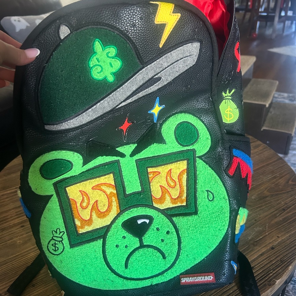Sprayground Black and Green Bear Kids Backpack